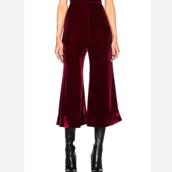 Ellery Pants - Ellery Red Velvet High-Rise Flared Pants